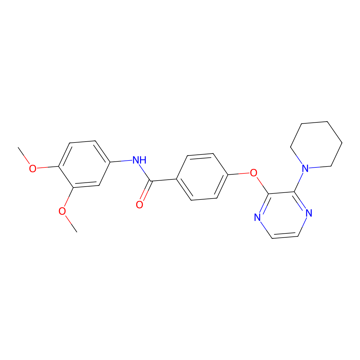 N-(3,4-dimethoxyphenyl)-4-{[3-(piperidin-1-yl)pyrazin-2-yl]oxy}benzamide molecular structure, CAS 1251634-67-9