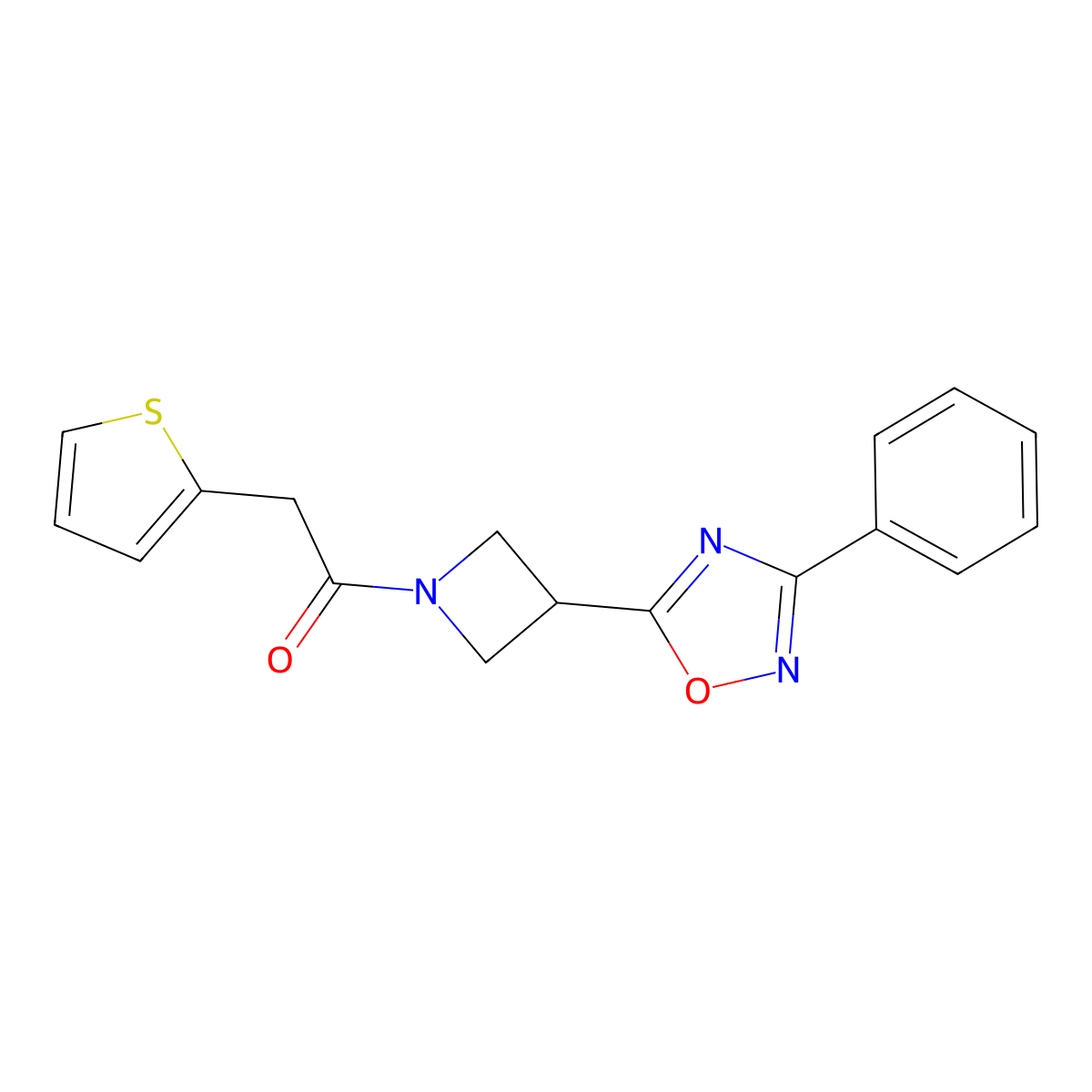 1-(3-(3-Phenyl-1,2,4-oxadiazol-5-yl)azetidin-1-yl)-2-(thiophen-2-yl)ethanone molecular structure, CAS 1251634-73-7