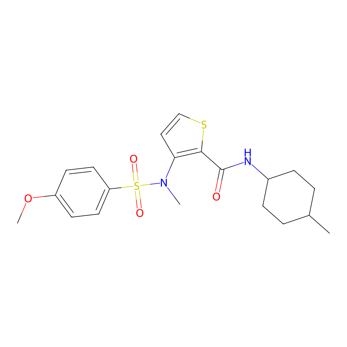 3-(4-methoxy-N-methylphenylsulfonamido)-N-(4-methylcyclohexyl)thiophene-2-carboxamide molecular structure, CAS 1251634-74-8