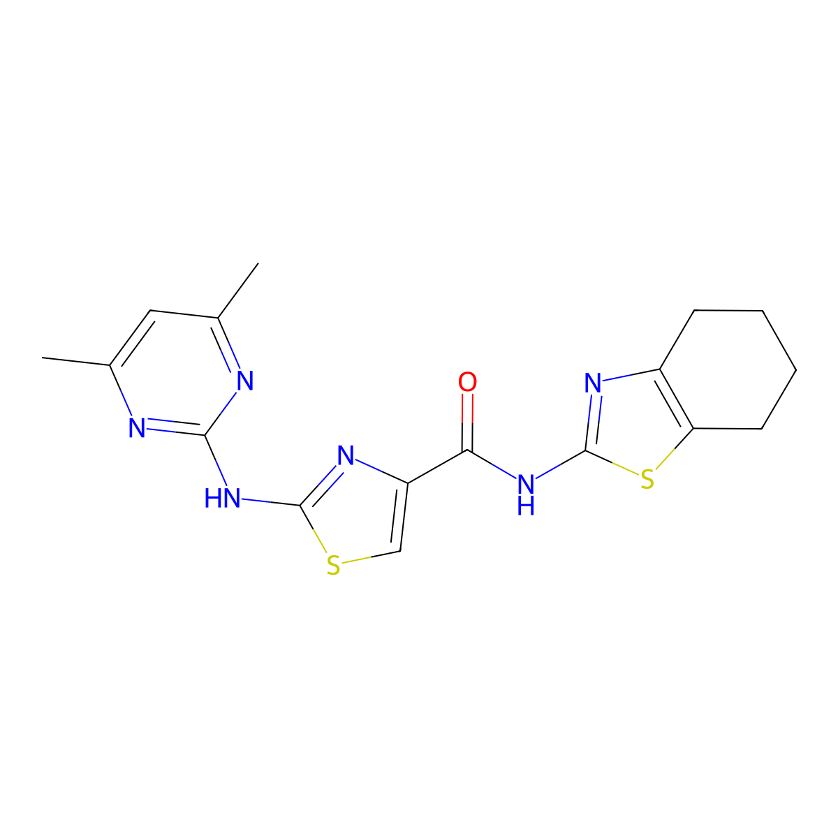 2-((4,6-dimethylpyrimidin-2-yl)amino)-N-(4,5,6,7-tetrahydrobenzo[d]thiazol-2-yl)thiazole-4-carboxamide molecular structure, CAS 1251634-85-1