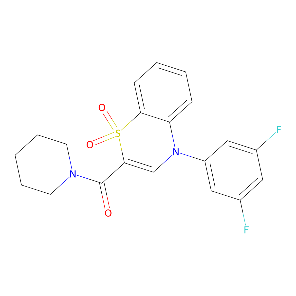 (4-(3,5-difluorophenyl)-1,1-dioxido-4H-benzo[b][1,4]thiazin-2-yl)(piperidin-1-yl)methanone molecular structure, CAS 1251634-87-3