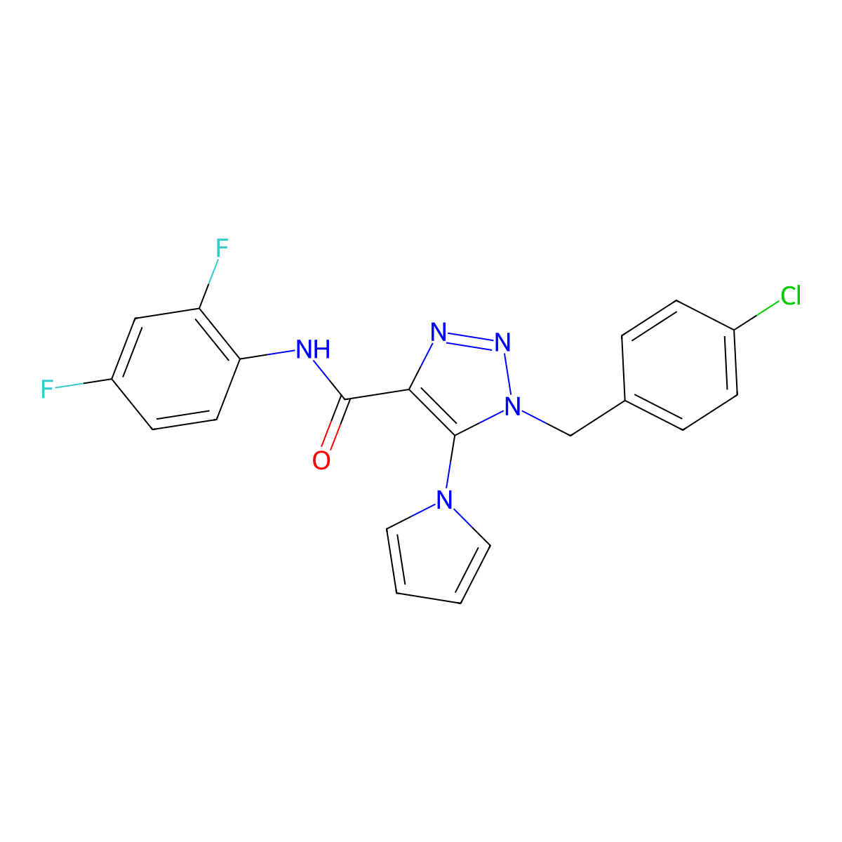 1-(4-chlorobenzyl)-N-(2,4-difluorophenyl)-5-(1H-pyrrol-1-yl)-1H-1,2,3-triazole-4-carboxamide molecular structure, CAS 1251634-88-4