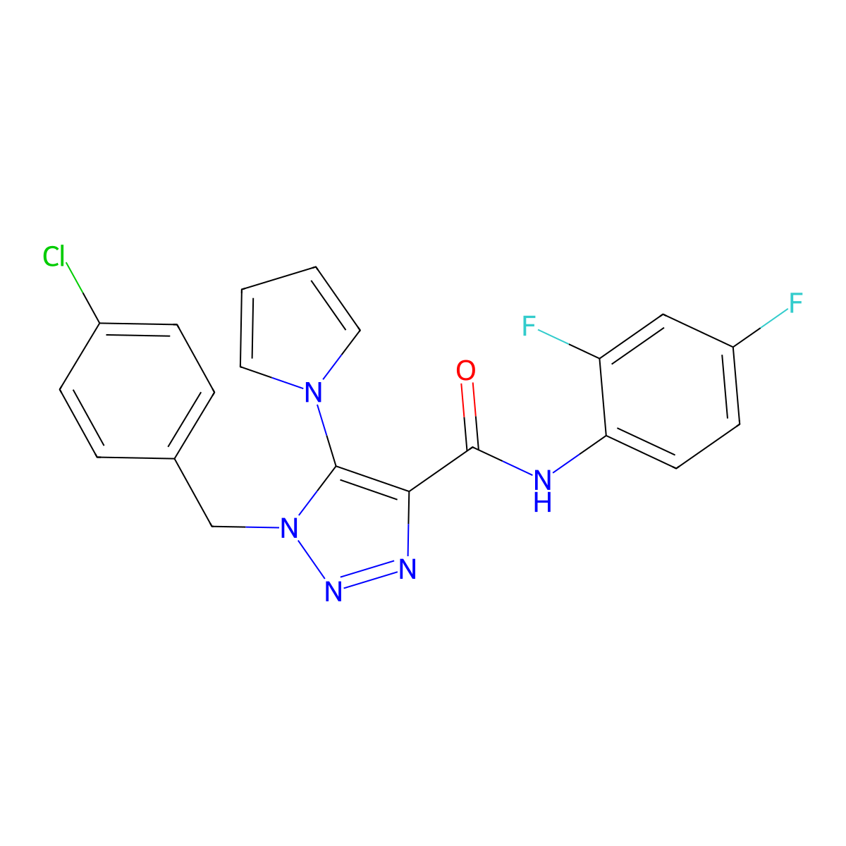 1-(4-chlorobenzyl)-N-(2,4-difluorophenyl)-5-(1H-pyrrol-1-yl)-1H-1,2,3-triazole-4-carboxamide molecular structure, CAS 1251634-88-4