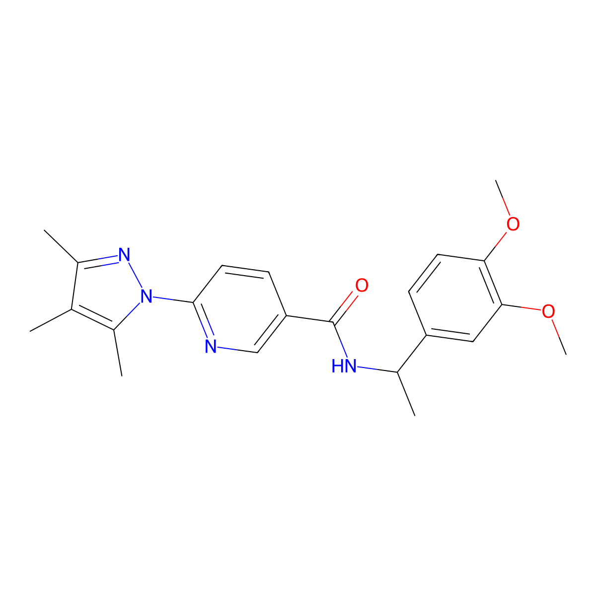 N-(1-(3,4-dimethoxyphenyl)ethyl)-6-(3,4,5-trimethyl-1H-pyrazol-1-yl)nicotinamide molecular structure, CAS 1251634-95-3
