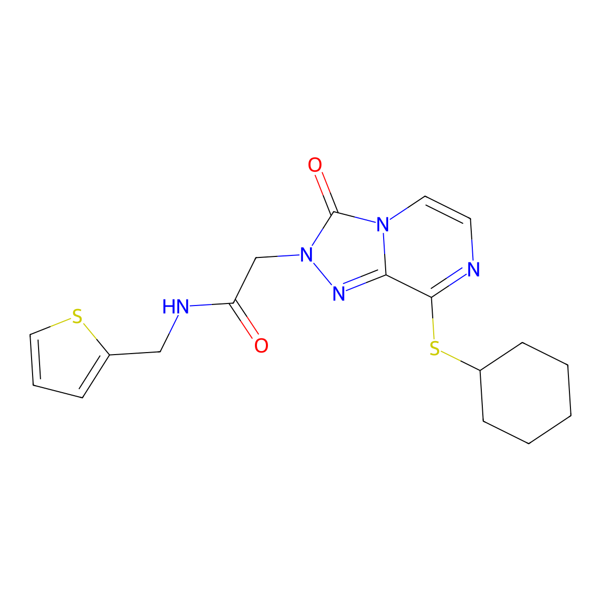 2-(8-(cyclohexylthio)-3-oxo-[1,2,4]triazolo[4,3-a]pyrazin-2(3H)-yl)-N-(thiophen-2-ylmethyl)acetamide molecular structure, CAS 1251634-98-6