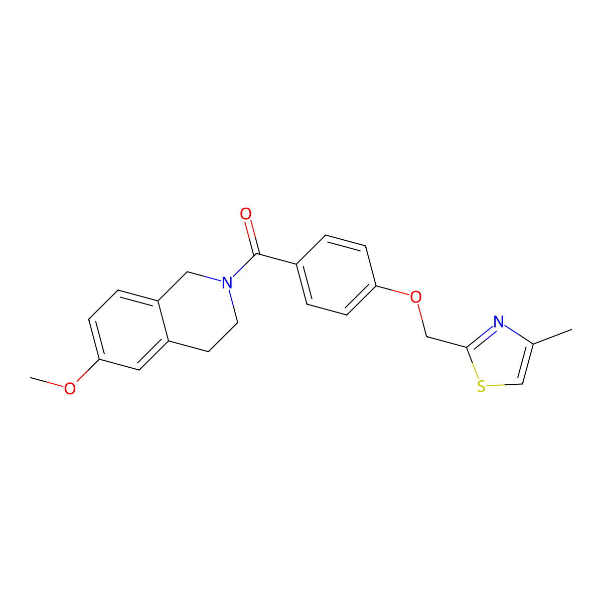 (6-methoxy-3,4-dihydroisoquinolin-2(1H)-yl)(4-((4-methylthiazol-2-yl)methoxy)phenyl)methanone molecular structure, CAS 1251635-01-4
