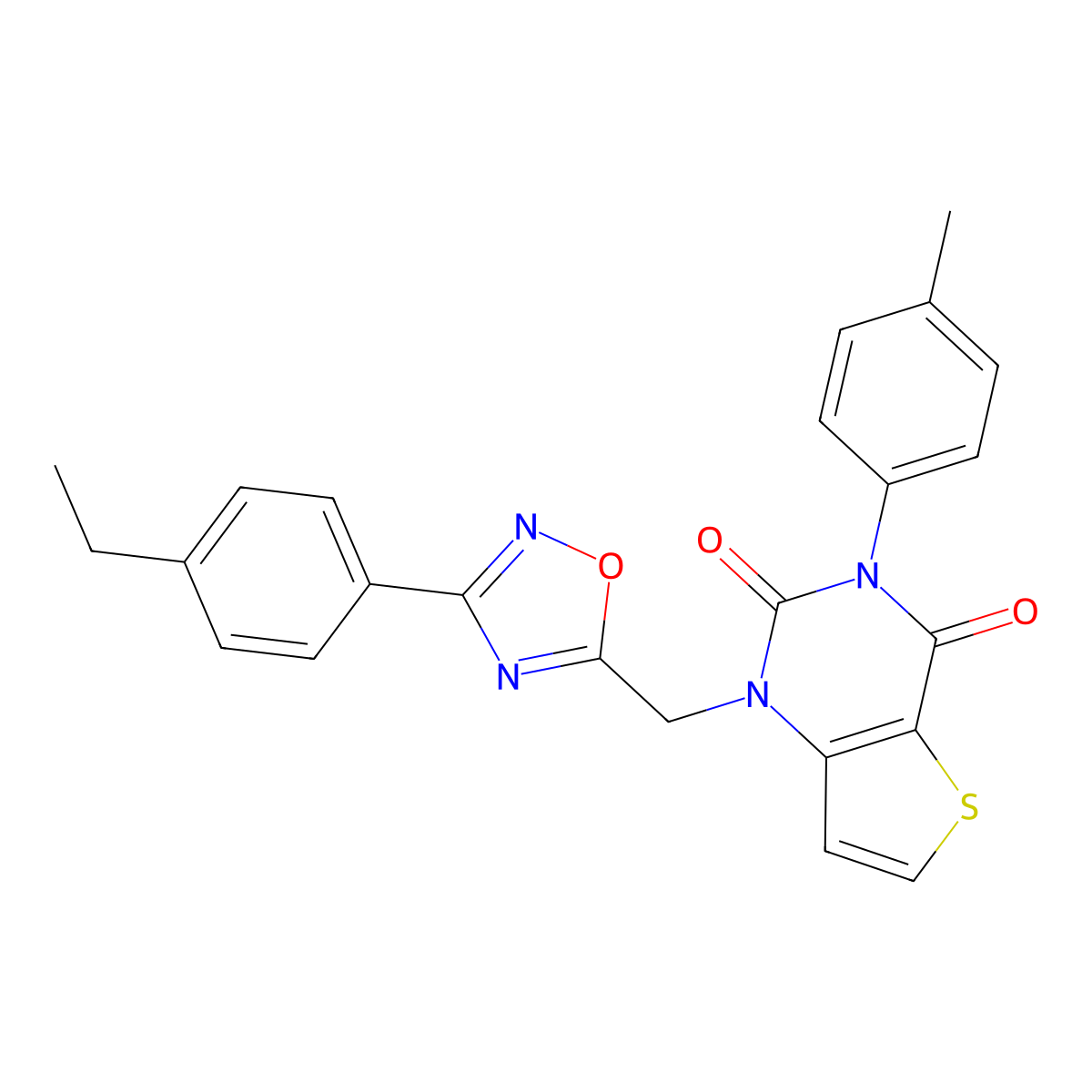 1-((3-(4-ethylphenyl)-1,2,4-oxadiazol-5-yl)methyl)-3-(p-tolyl)thieno[3,2-d]pyrimidine-2,4(1H,3H)-dione molecular structure, CAS 1251635-07-0
