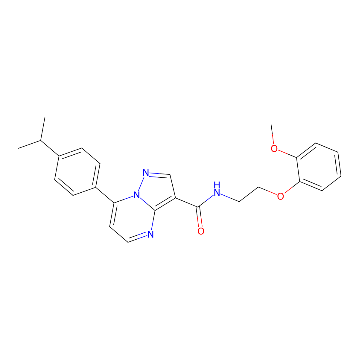 N-[2-(2-methoxyphenoxy)ethyl]-7-[4-(propan-2-yl)phenyl]pyrazolo[1,5-a]pyrimidine-3-carboxamide molecular structure, CAS 1251635-08-1