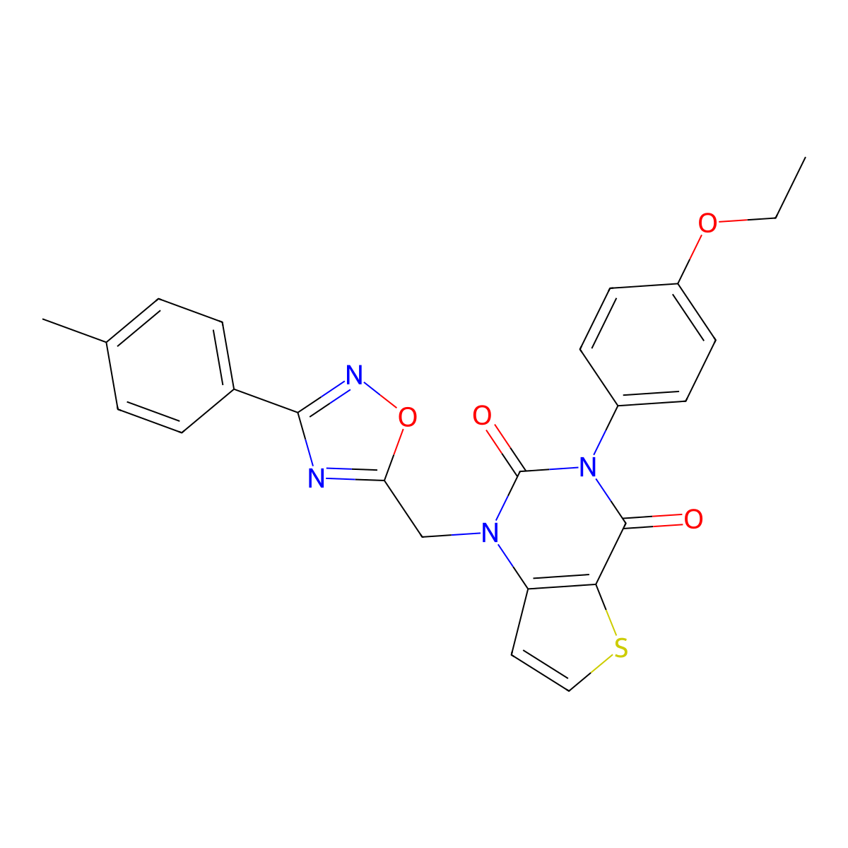 3-(4-ethoxyphenyl)-1-((3-(p-tolyl)-1,2,4-oxadiazol-5-yl)methyl)thieno[3,2-d]pyrimidine-2,4(1H,3H)-dione molecular structure, CAS 1251635-20-7