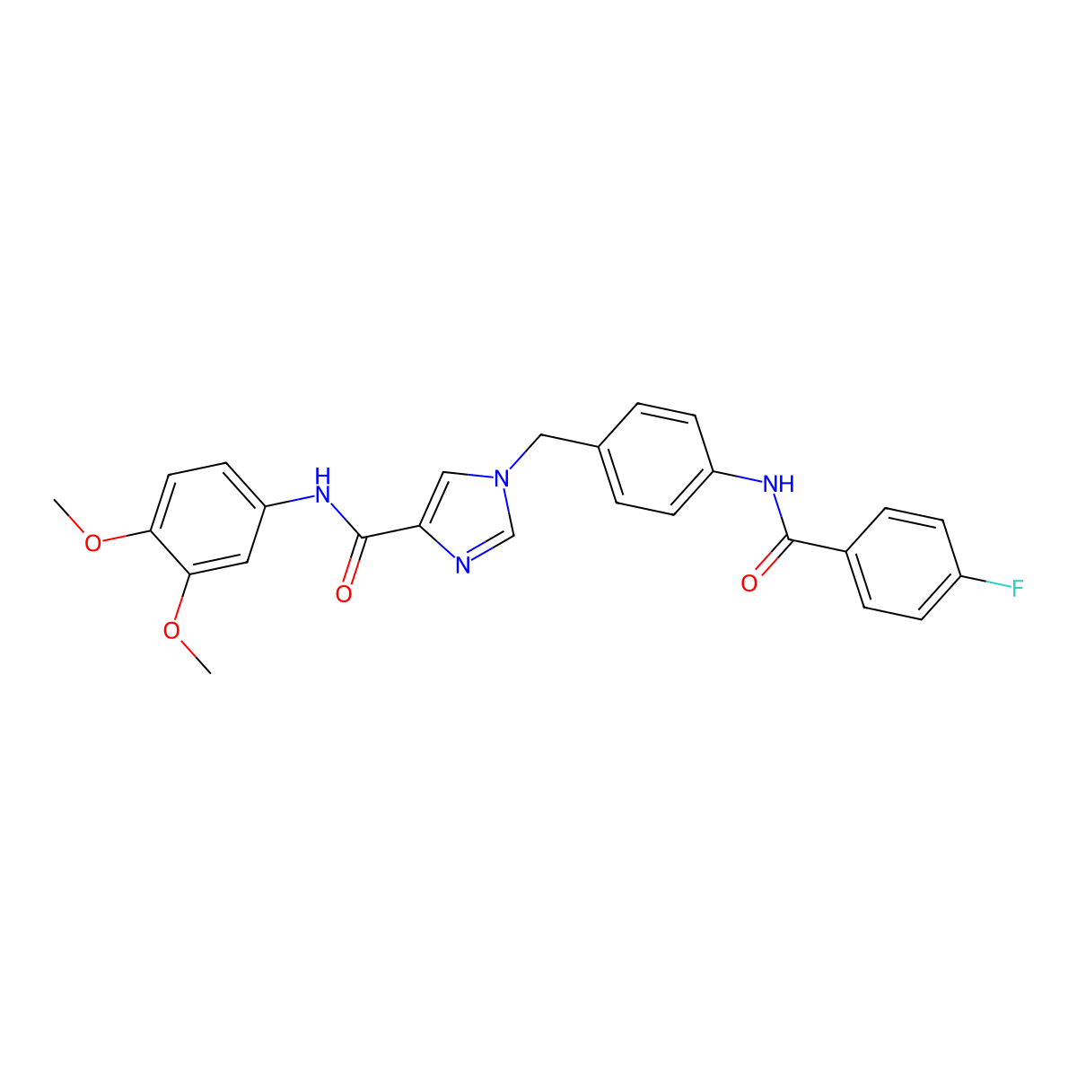 N-(3,4-dimethoxyphenyl)-1-(4-(4-fluorobenzamido)benzyl)-1H-imidazole-4-carboxamide molecular structure, CAS 1251635-30-9