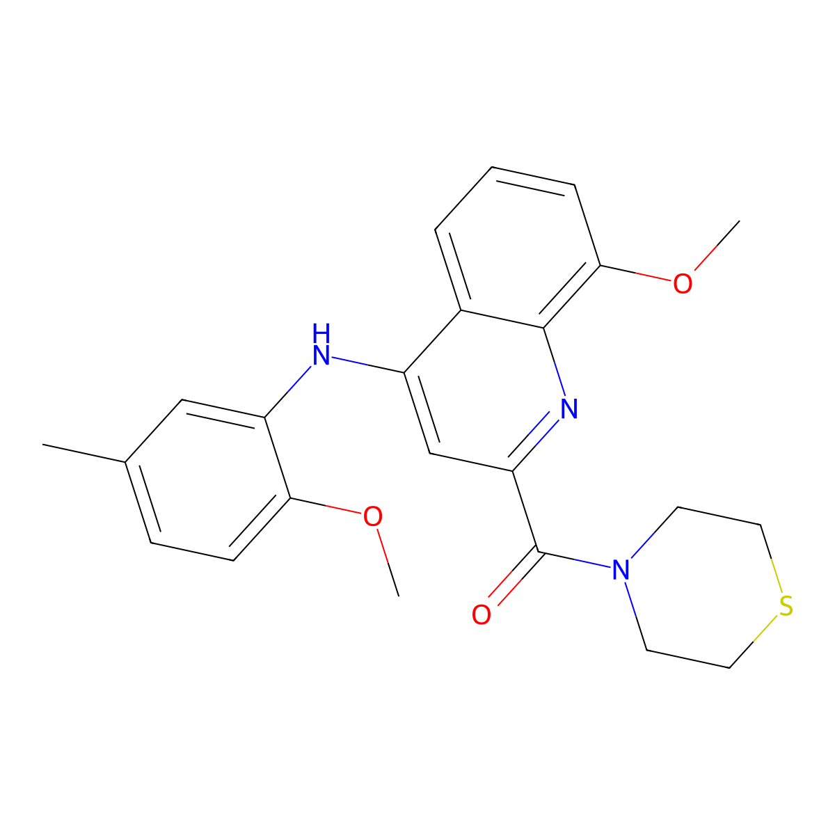 (8-Methoxy-4-((2-methoxy-5-methylphenyl)amino)quinolin-2-yl)(thiomorpholino)methanone molecular structure, CAS 1251635-32-1