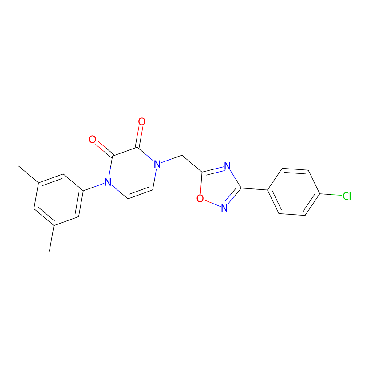 1-{[3-(4-Chlorophenyl)-1,2,4-oxadiazol-5-yl]methyl}-4-(3,5-dimethylphenyl)-1,4-dihydro-2,3-pyrazinedione molecular structure, CAS 1251635-33-2