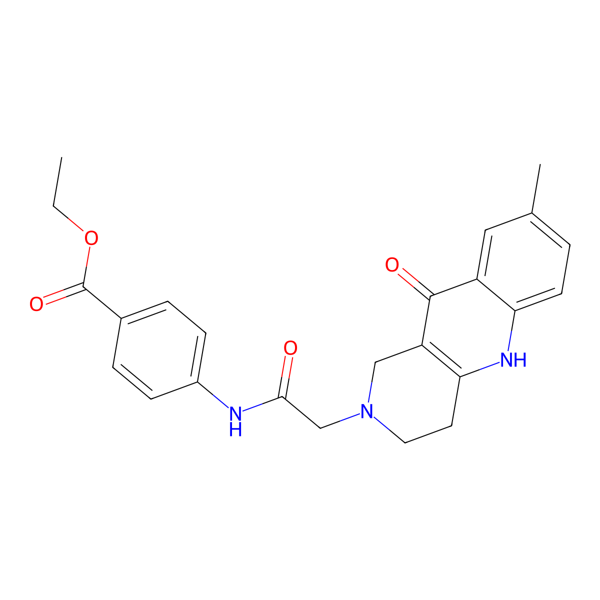 ethyl 4-(2-(8-methyl-10-oxo-3,4-dihydrobenzo[b][1,6]naphthyridin-2(1H,5H,10H)-yl)acetamido)benzoate molecular structure, CAS 1251635-35-4