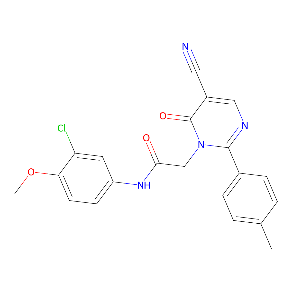 N-(3-chloro-4-methoxyphenyl)-2-(5-cyano-6-oxo-2-(p-tolyl)pyrimidin-1(6H)-yl)acetamide molecular structure, CAS 1251635-45-6