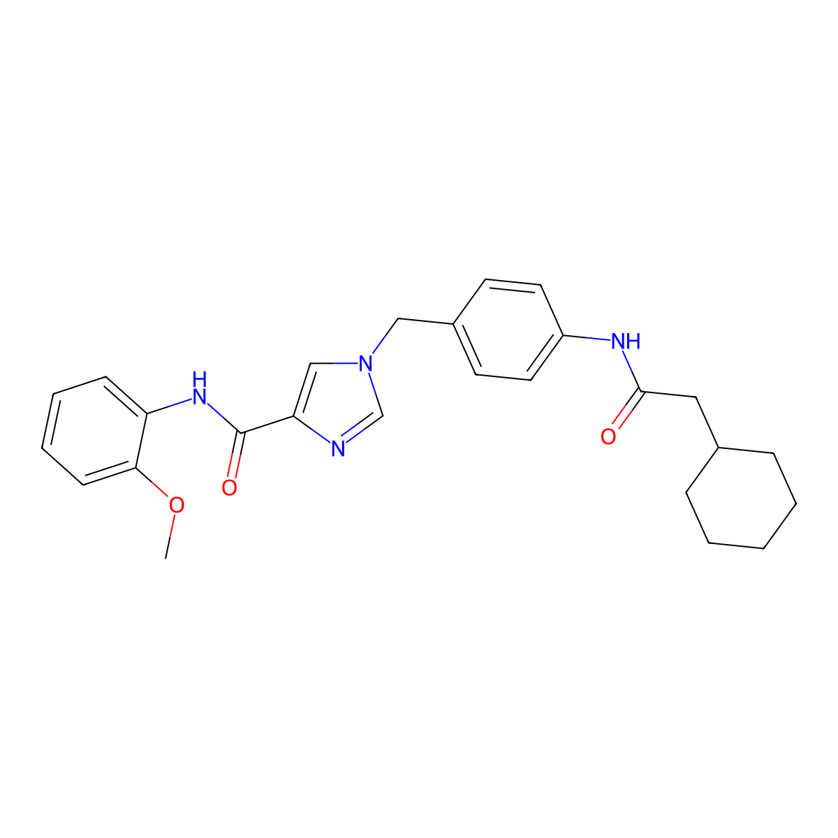 1-(4-(2-cyclohexylacetamido)benzyl)-N-(2-methoxyphenyl)-1H-imidazole-4-carboxamide molecular structure, CAS 1251635-46-7