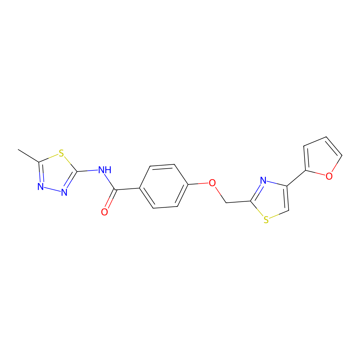 4-((4-(furan-2-yl)thiazol-2-yl)methoxy)-N-(5-methyl-1,3,4-thiadiazol-2-yl)benzamide molecular structure, CAS 1251635-47-8