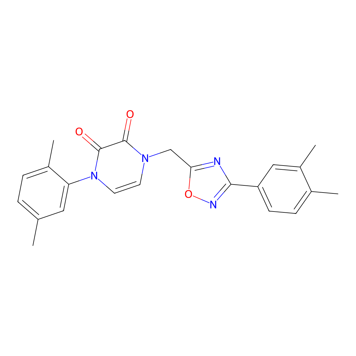 1-(2,5-dimethylphenyl)-4-((3-(3,4-dimethylphenyl)-1,2,4-oxadiazol-5-yl)methyl)pyrazine-2,3(1H,4H)-dione molecular structure, CAS 1251635-48-9