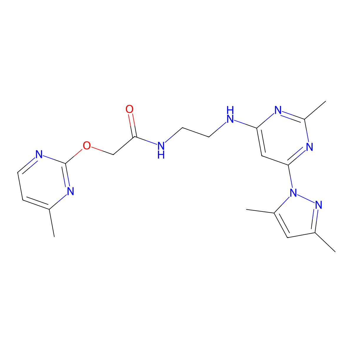 N-(2-{[6-(3,5-dimethyl-1H-pyrazol-1-yl)-2-methylpyrimidin-4-yl]amino}ethyl)-2-[(4-methylpyrimidin-2-yl)oxy]acetamide molecular structure, CAS 1251635-49-0