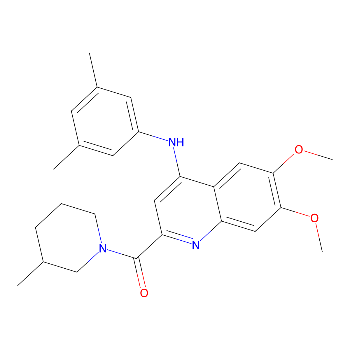 N-(3,5-dimethylphenyl)-6,7-dimethoxy-2-(3-methylpiperidine-1-carbonyl)quinolin-4-amine molecular structure, CAS 1251635-57-0