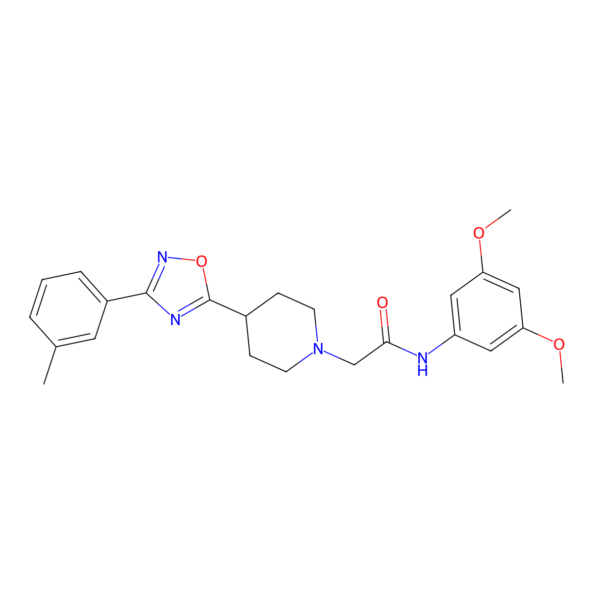 N-(3,5-dimethoxyphenyl)-2-(4-(3-(m-tolyl)-1,2,4-oxadiazol-5-yl)piperidin-1-yl)acetamide molecular structure, CAS 1251635-68-3