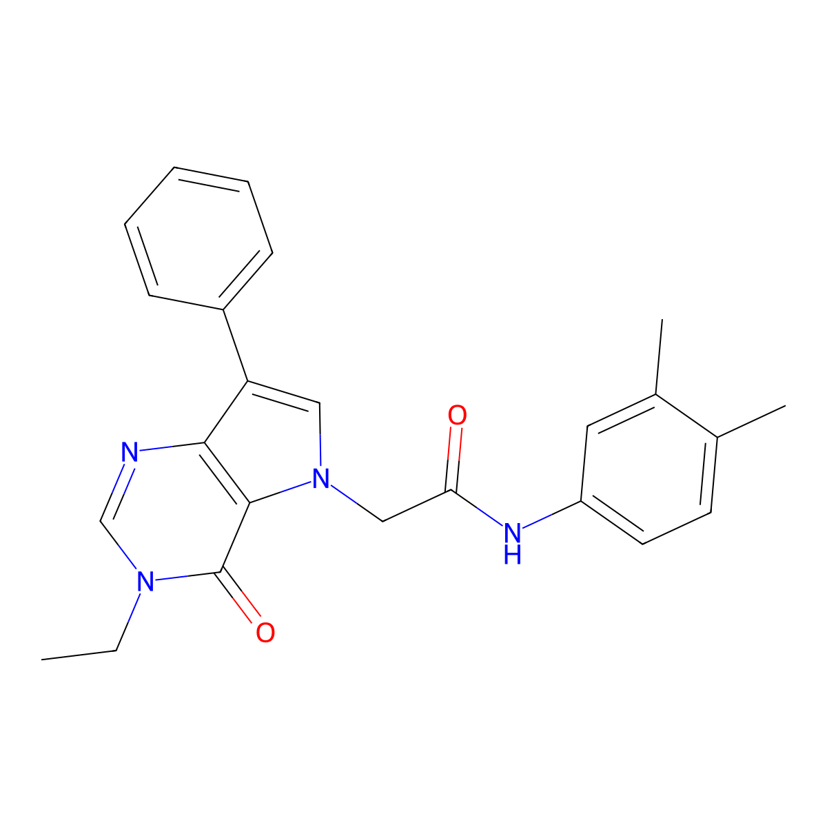 N-(3,4-dimethylphenyl)-2-(3-ethyl-4-oxo-7-phenyl-3,4-dihydro-5H-pyrrolo[3,2-d]pyrimidin-5-yl)acetamide molecular structure, CAS 1251635-72-9
