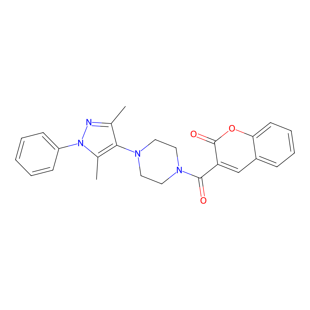 3-[4-(3,5-dimethyl-1-phenyl-1H-pyrazol-4-yl)piperazine-1-carbonyl]-2H-chromen-2-one molecular structure, CAS 1251635-73-0
