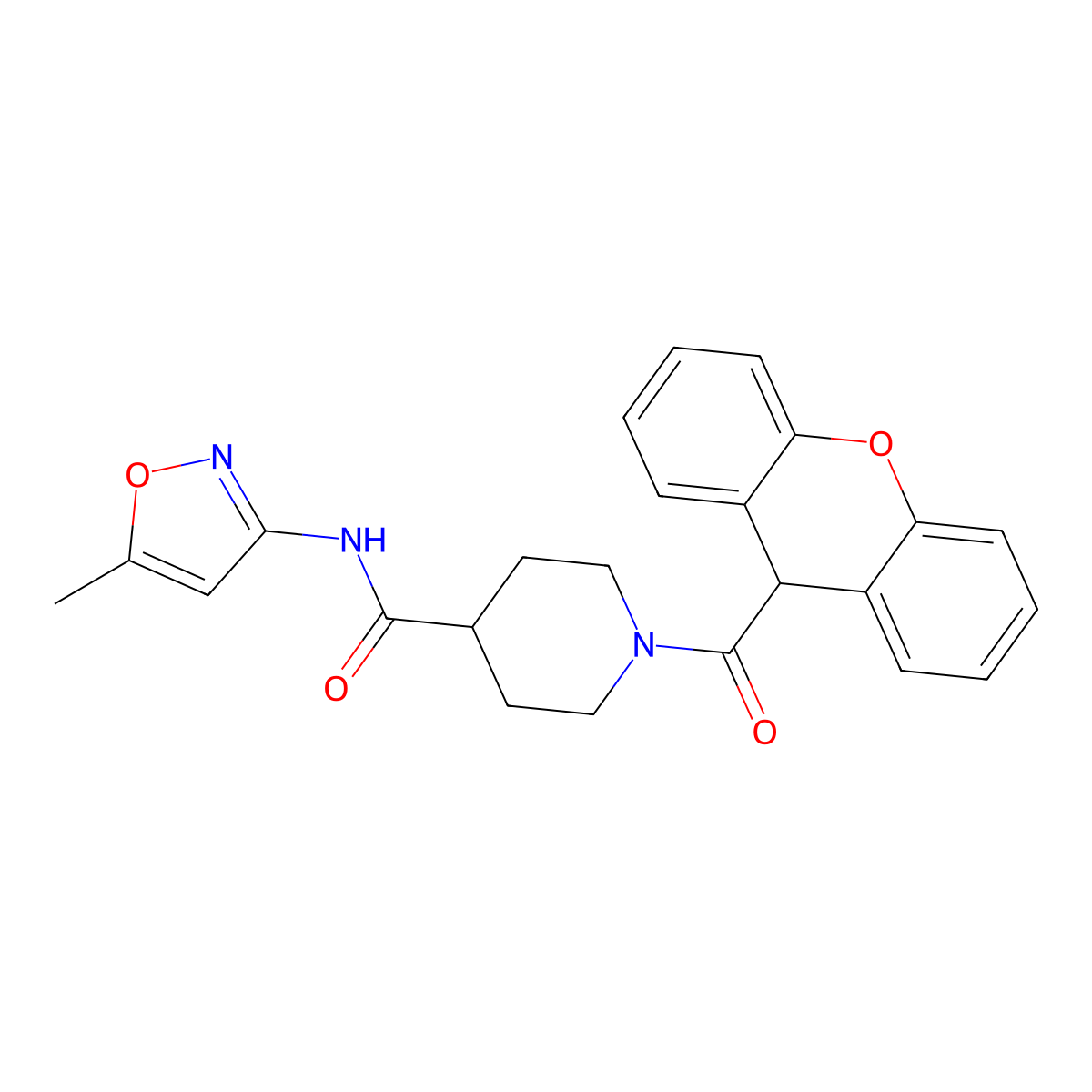 N-(5-methylisoxazol-3-yl)-1-(9H-xanthene-9-carbonyl)piperidine-4-carboxamide molecular structure, CAS 1251635-77-4