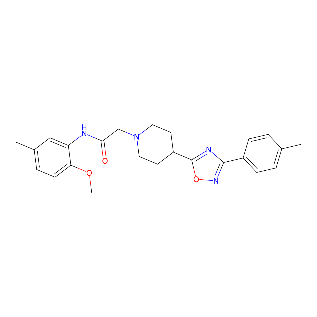 N-(2-methoxy-5-methylphenyl)-2-{4-[3-(4-methylphenyl)-1,2,4-oxadiazol-5-yl]piperidin-1-yl}acetamide molecular structure, CAS 1251636-97-1