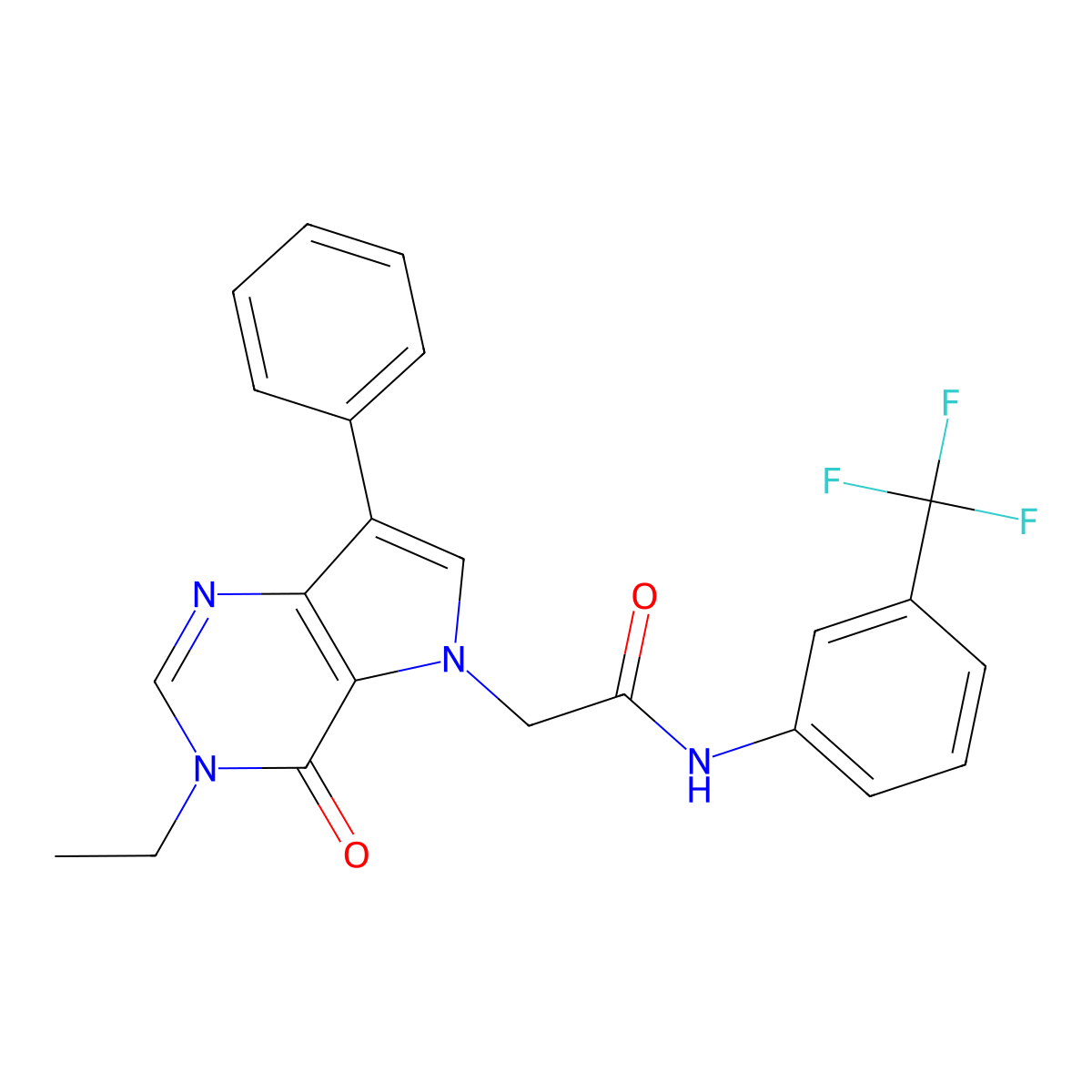 2-(3-ethyl-4-oxo-7-phenyl-3,4-dihydro-5H-pyrrolo[3,2-d]pyrimidin-5-yl)-N-[3-(trifluoromethyl)phenyl]acetamide molecular structure, CAS 1251637-65-6