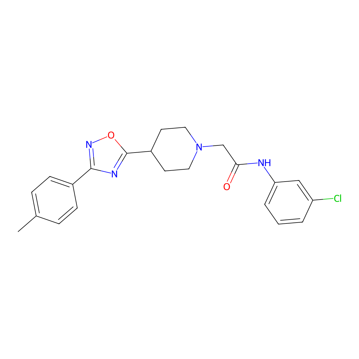 N-(3-chlorophenyl)-2-(4-(3-(p-tolyl)-1,2,4-oxadiazol-5-yl)piperidin-1-yl)acetamide molecular structure, CAS 1251638-45-5