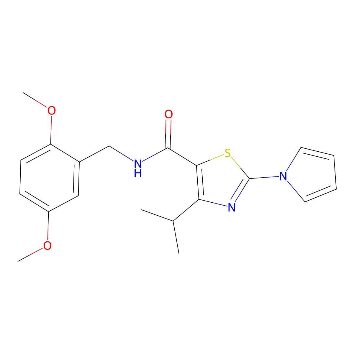 N-[(2,5-dimethoxyphenyl)methyl]-4-(propan-2-yl)-2-(1H-pyrrol-1-yl)-1,3-thiazole-5-carboxamide molecular structure, CAS 1251639-44-7