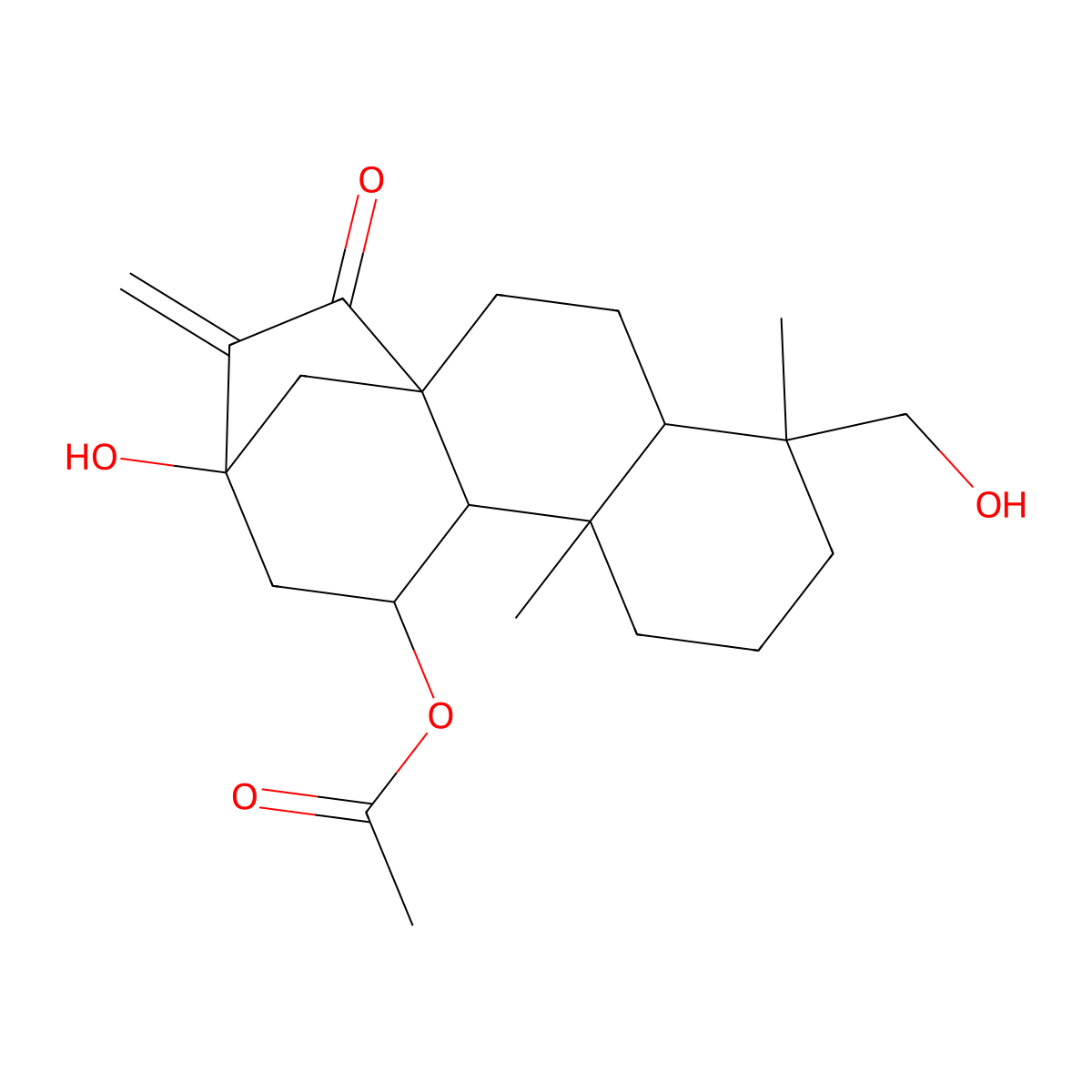 [13-Hydroxy-5-(hydroxymethyl)-5,9-dimethyl-14-methylidene-15-oxo-11-tetracyclo[11.2.1.01,10.04,9]hexadecanyl] acetate molecular structure, CAS 125164-55-8