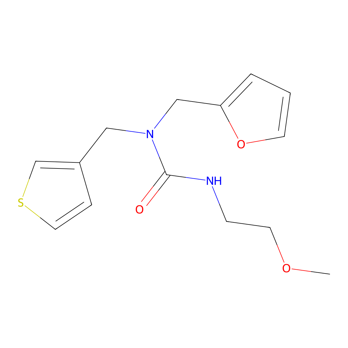 1-(Furan-2-ylmethyl)-3-(2-methoxyethyl)-1-(thiophen-3-ylmethyl)urea molecular structure, CAS 1251641-34-5
