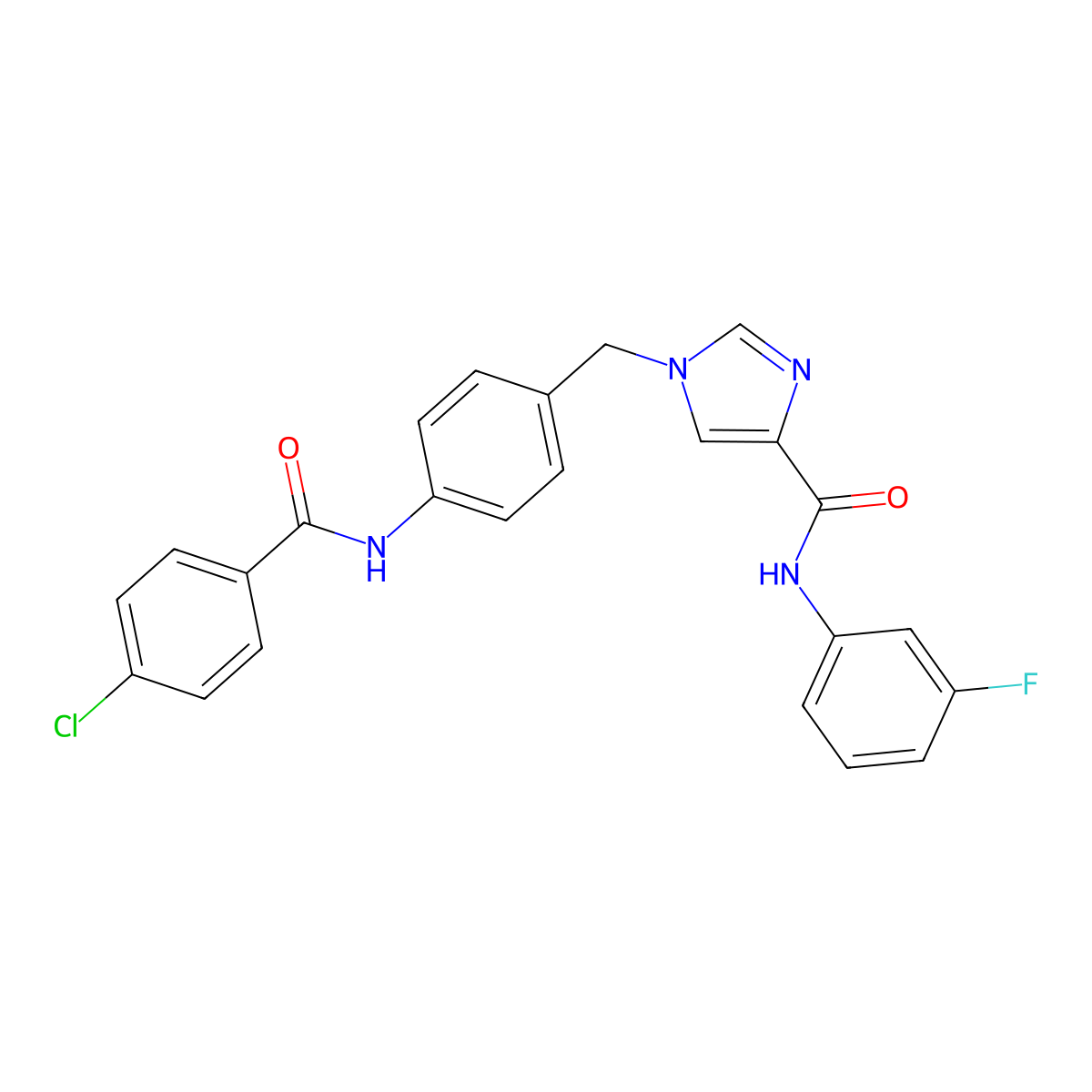1-(4-(4-chlorobenzamido)benzyl)-N-(3-fluorophenyl)-1H-imidazole-4-carboxamide molecular structure, CAS 1251641-36-7