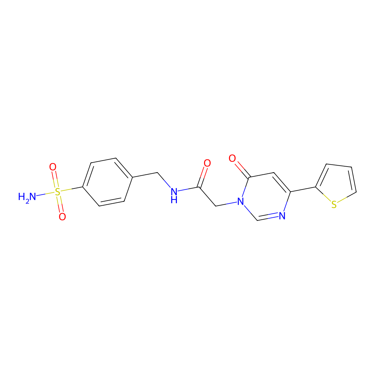 2-(6-oxo-4-(thiophen-2-yl)pyrimidin-1(6H)-yl)-N-(4-sulfamoylbenzyl)acetamide molecular structure, CAS 1251642-58-6