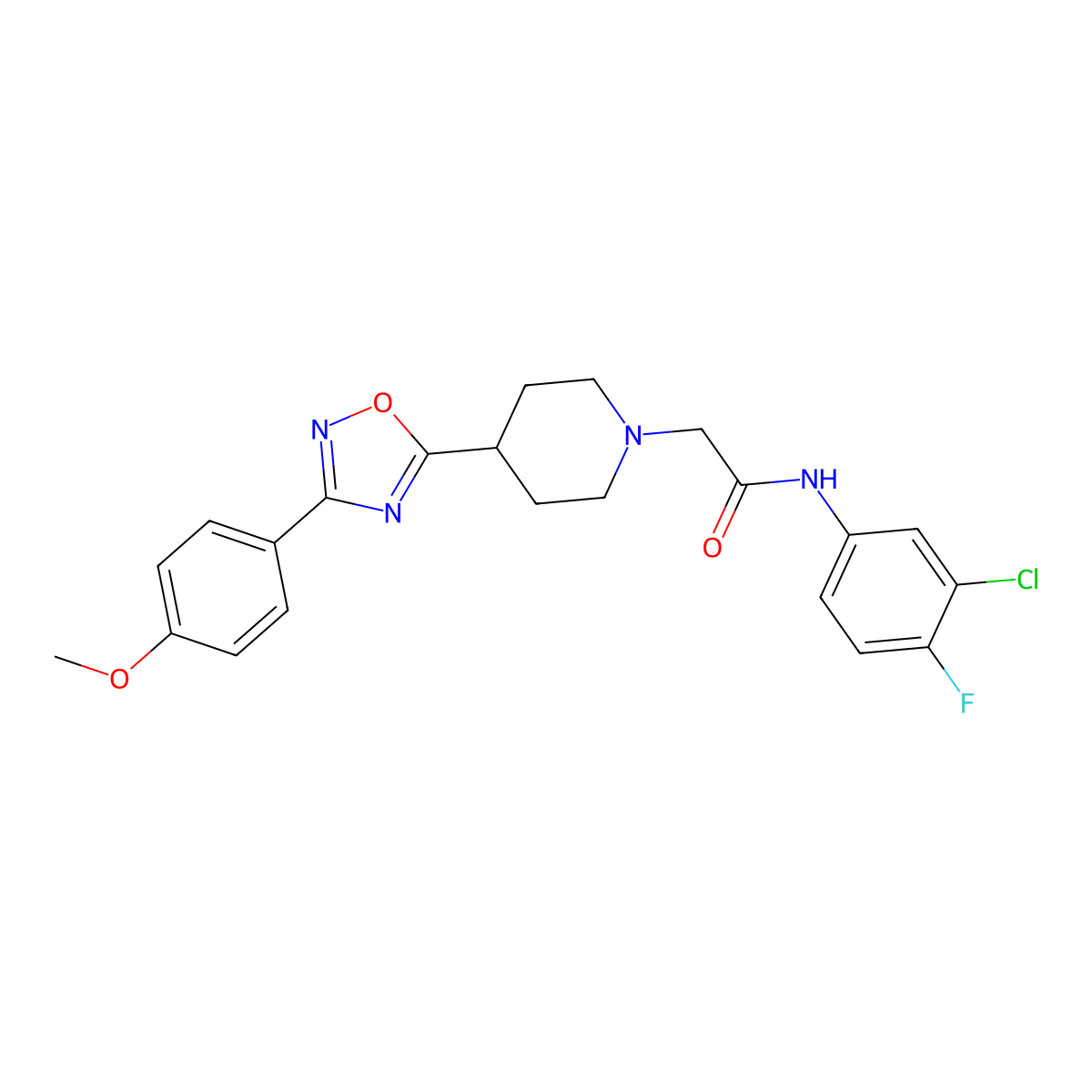 N-(3-chloro-4-fluorophenyl)-2-(4-(3-(4-methoxyphenyl)-1,2,4-oxadiazol-5-yl)piperidin-1-yl)acetamide molecular structure, CAS 1251643-03-4