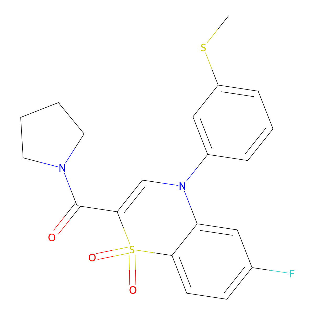 6-fluoro-4-[3-(methylsulfanyl)phenyl]-2-(pyrrolidine-1-carbonyl)-4H-1lambda6,4-benzothiazine-1,1-dione molecular structure, CAS 1251643-61-4