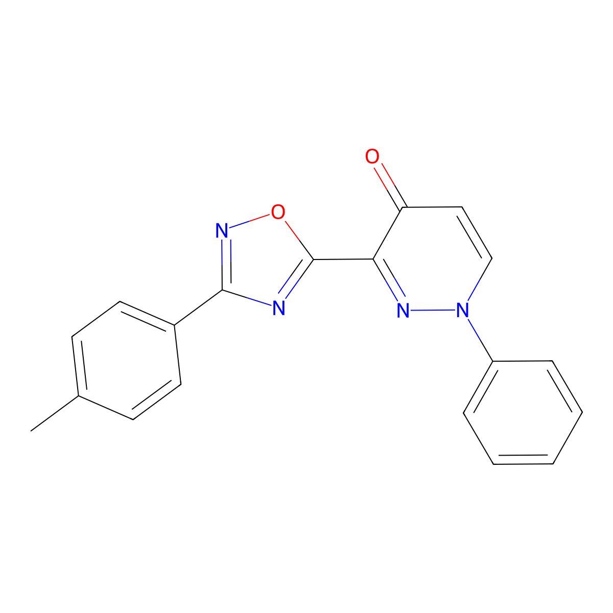 1-phenyl-3-(3-(p-tolyl)-1,2,4-oxadiazol-5-yl)pyridazin-4(1H)-one molecular structure, CAS 1251643-90-9