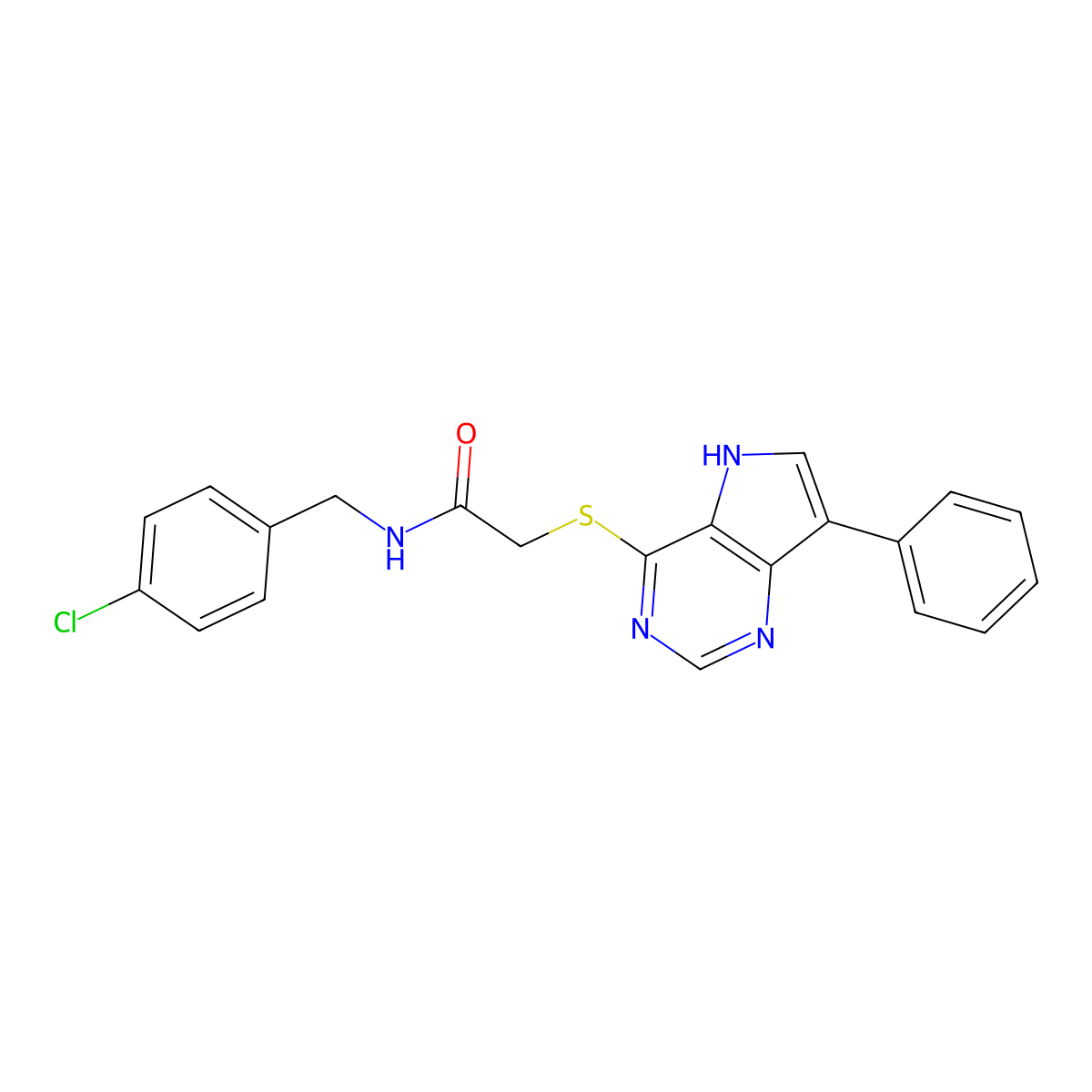 N-(4-chlorobenzyl)-2-[(7-phenyl-5H-pyrrolo[3,2-d]pyrimidin-4-yl)sulfanyl]acetamide molecular structure, CAS 1251646-02-2