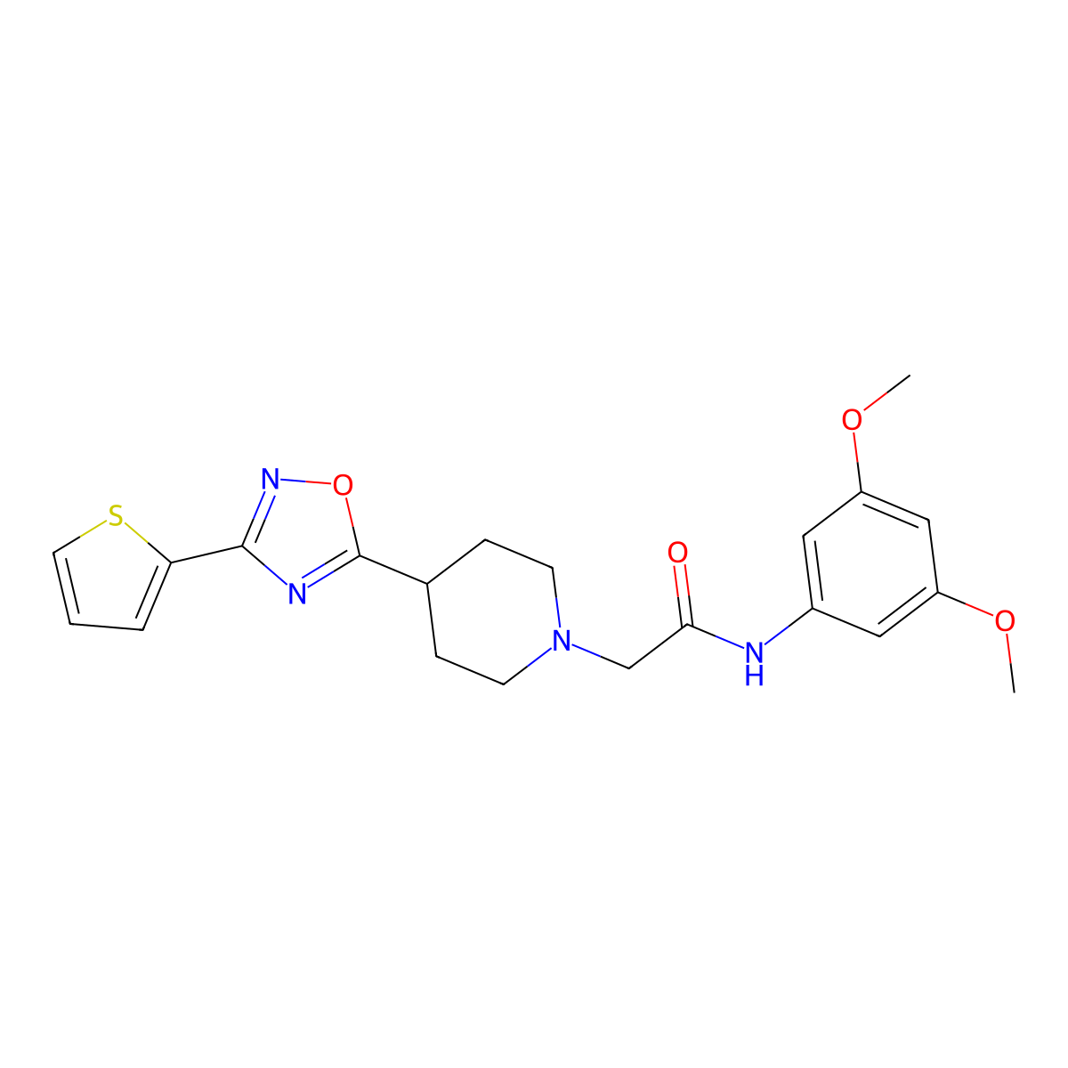 N-(3,5-dimethoxyphenyl)-2-(4-(3-(thiophen-2-yl)-1,2,4-oxadiazol-5-yl)piperidin-1-yl)acetamide molecular structure, CAS 1251646-56-6