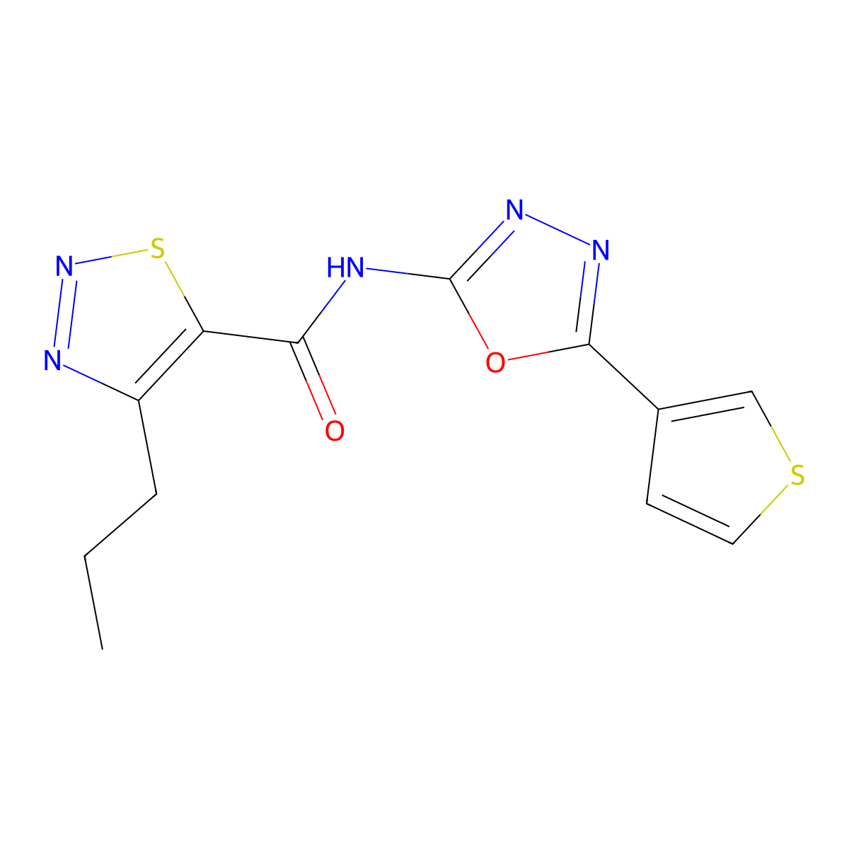 4-propyl-N-(5-(thiophen-3-yl)-1,3,4-oxadiazol-2-yl)-1,2,3-thiadiazole-5-carboxamide molecular structure, CAS 1251647-12-7