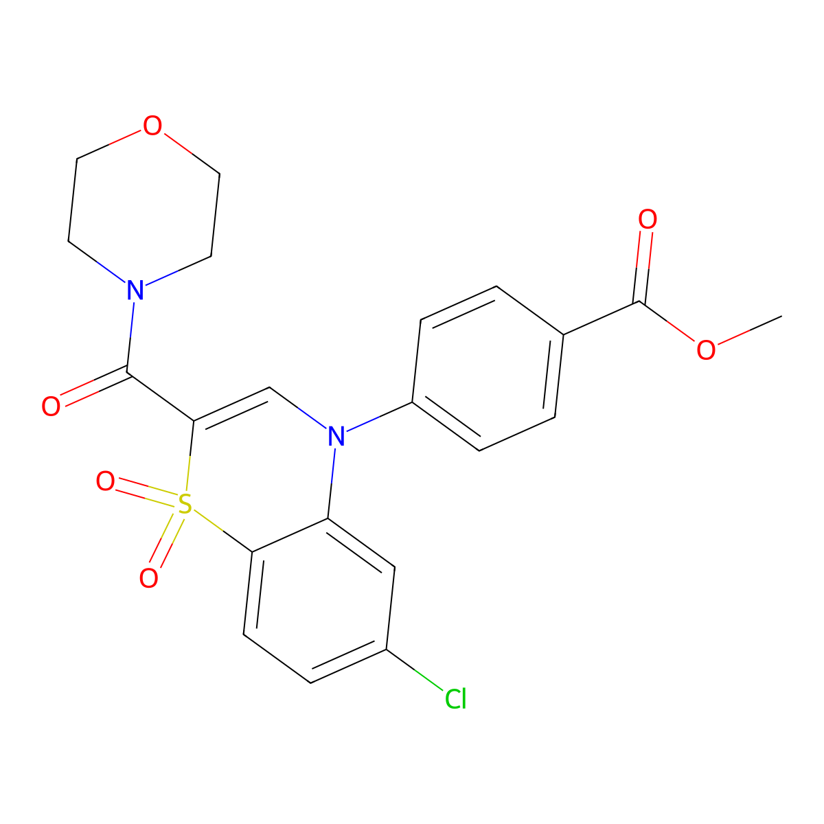 methyl 4-[6-chloro-2-(morpholine-4-carbonyl)-1,1-dioxo-4H-1lambda6,4-benzothiazin-4-yl]benzoate molecular structure, CAS 1251648-22-2
