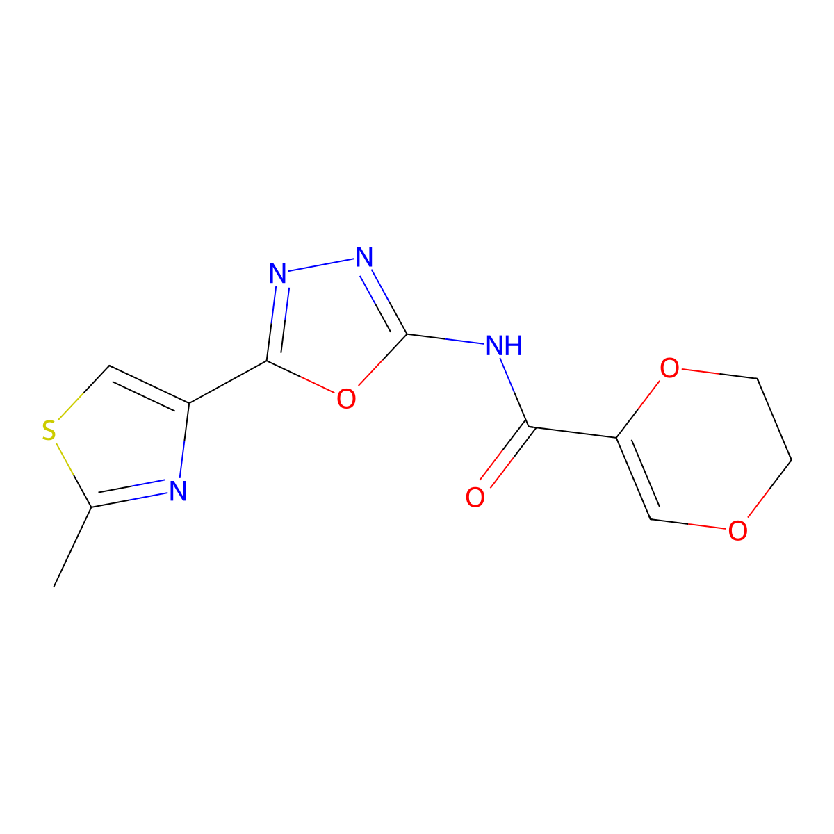 N-(5-(2-methylthiazol-4-yl)-1,3,4-oxadiazol-2-yl)-5,6-dihydro-1,4-dioxine-2-carboxamide molecular structure, CAS 1251648-70-0