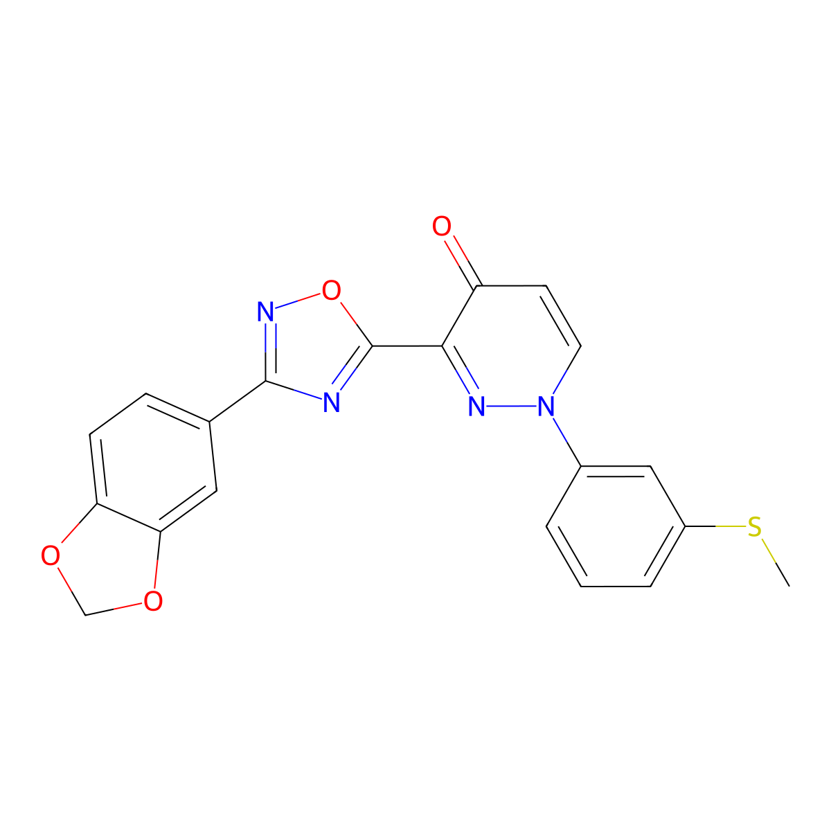3-[3-(2H-1,3-benzodioxol-5-yl)-1,2,4-oxadiazol-5-yl]-1-[3-(methylsulfanyl)phenyl]-1,4-dihydropyridazin-4-one molecular structure, CAS 1251652-64-8