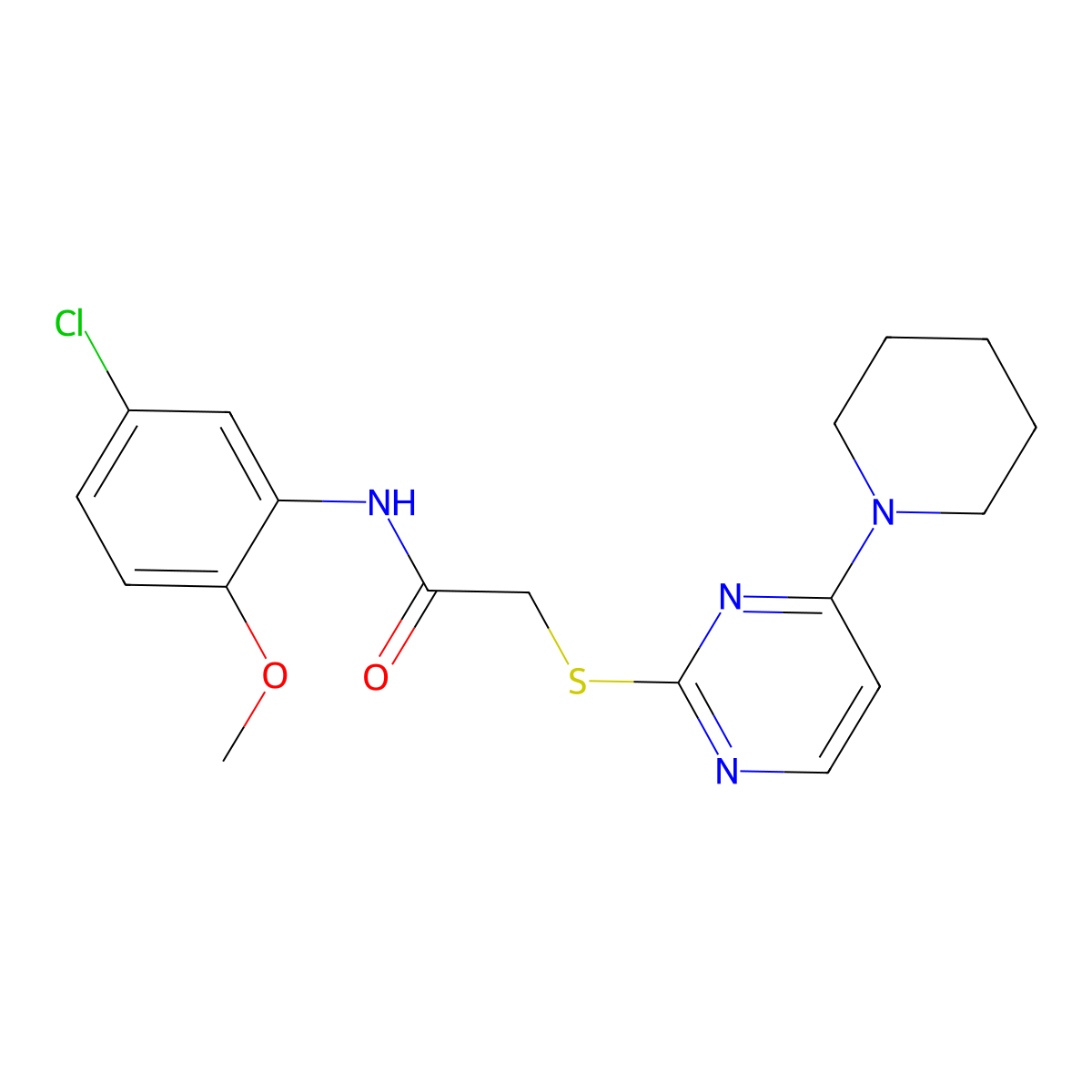 N-(5-chloro-2-methoxyphenyl)-2-((4-(piperidin-1-yl)pyrimidin-2-yl)thio)acetamide molecular structure, CAS 1251653-09-4