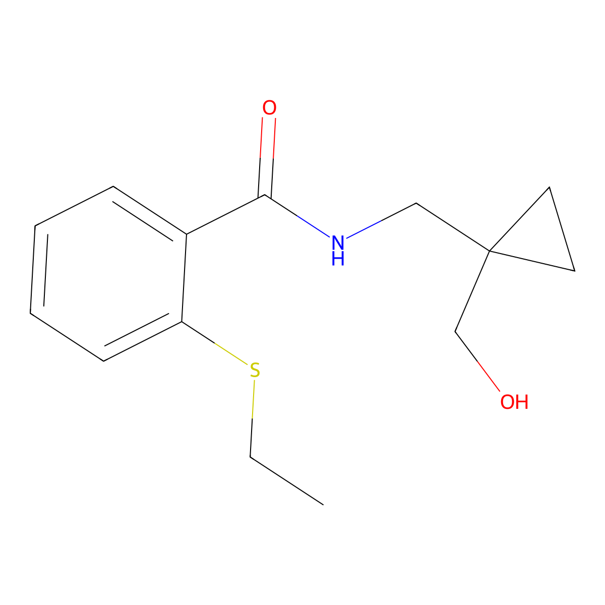 2-(ethylthio)-N-((1-(hydroxymethyl)cyclopropyl)methyl)benzamide molecular structure, CAS 1251653-64-1
