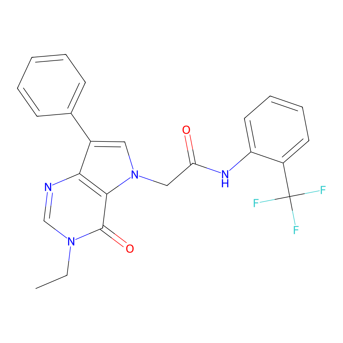 2-(3-ethyl-4-oxo-7-phenyl-3,4-dihydro-5H-pyrrolo[3,2-d]pyrimidin-5-yl)-N-[2-(trifluoromethyl)phenyl]acetamide molecular structure, CAS 1251653-66-3