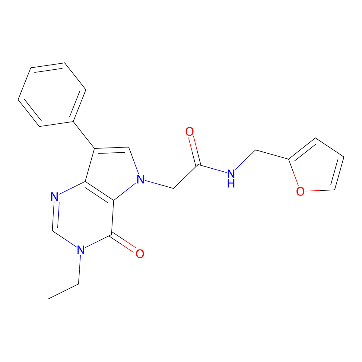 2-(3-ethyl-4-oxo-7-phenyl-3,4-dihydro-5H-pyrrolo[3,2-d]pyrimidin-5-yl)-N-(furan-2-ylmethyl)acetamide molecular structure, CAS 1251654-83-7