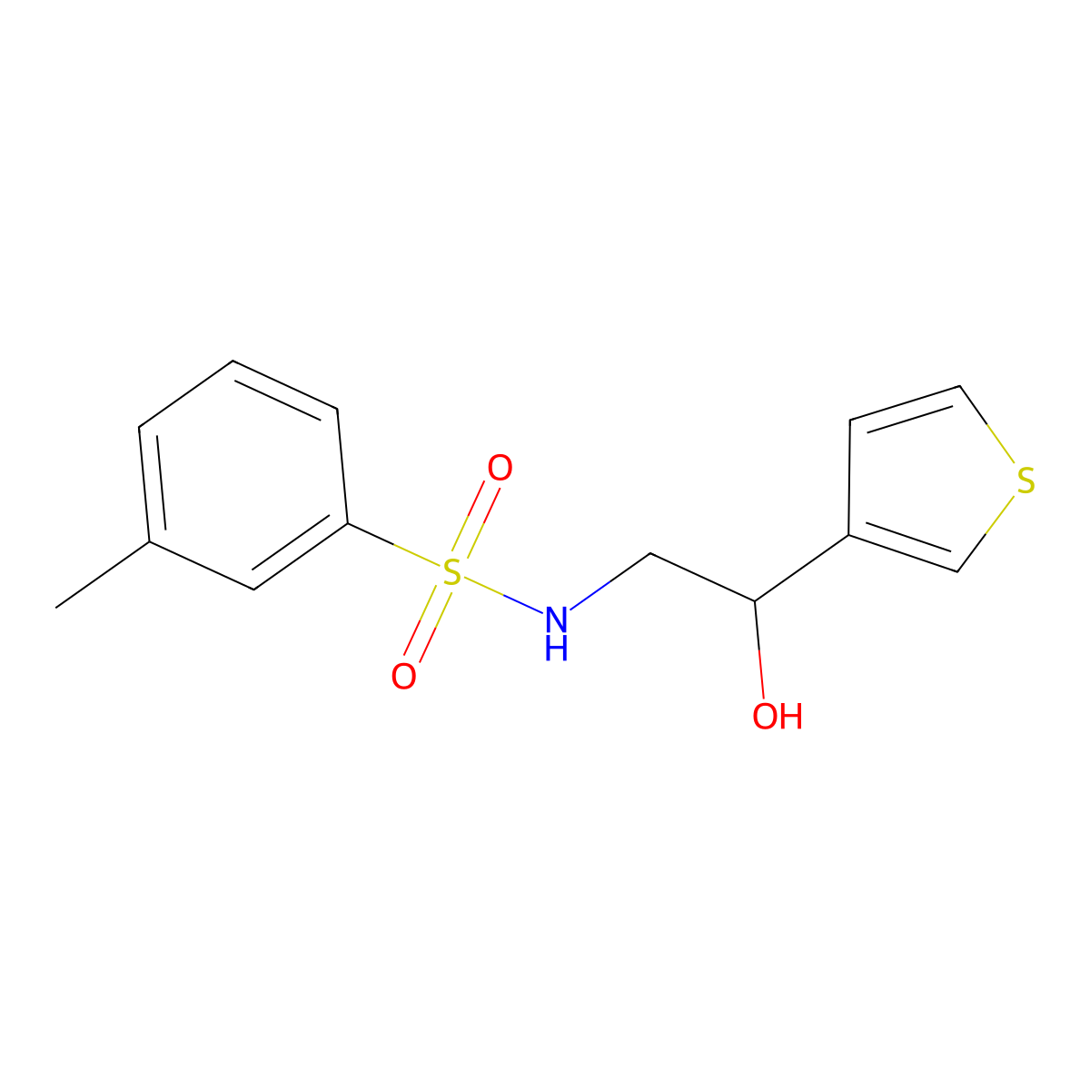 N-(2-hydroxy-2-(thiophen-3-yl)ethyl)-3-methylbenzenesulfonamide molecular structure, CAS 1251655-87-4