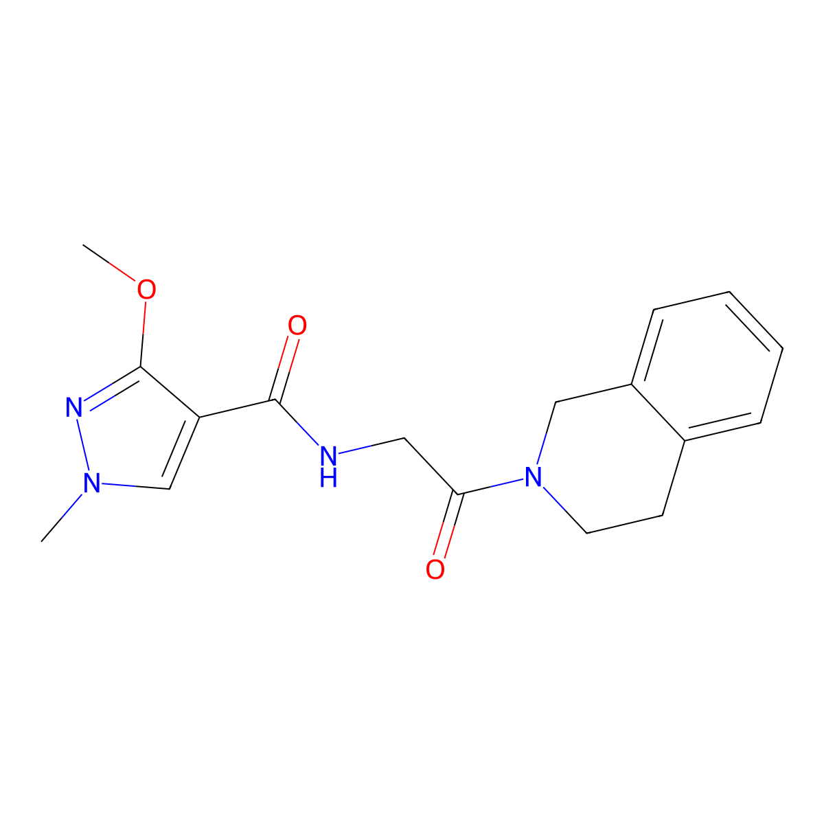 N-(2-(3,4-dihydroisoquinolin-2(1H)-yl)-2-oxoethyl)-3-methoxy-1-methyl-1H-pyrazole-4-carboxamide molecular structure, CAS 1251657-17-6